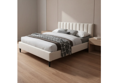 מיטת זוגית 200*160 מרופדת בד עם ראש מיטה מעוצב דגם פולי בגוון קרם