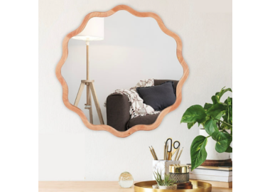 מראה עץ עגולה מסולסלת