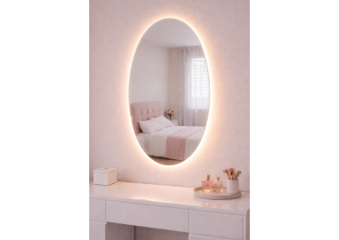 מראת לד אובלית בעיצוב רך תאורה אחורית בגוון חם