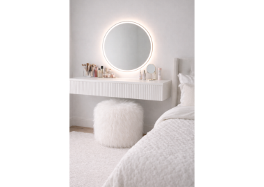 קונסולת איפור מרחפת עם מראה LED והדום פרווה