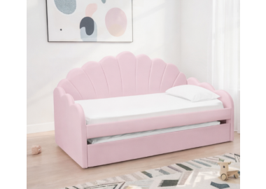 מיטת יחיד מעוצבת עם מיטת חבר נשלפת בגוון ורוד דגם יהלי