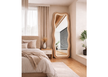 מראת רצפה קשת מעוצבת גובה 170 ס"מ מסגרת עץ טבעי