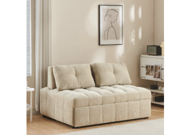 ספה נפתחת למיטה רחבה עם ראש מתכוונן דגם טקילה בגוון קרם