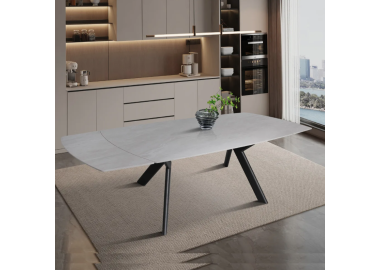 שולחן אוכל אבן קרמית נפתח 1.4-2 מטר עם רגלי ברזל דגם גפן בגוון סהרה