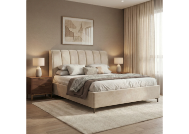 מיטה זוגית 160/200 עם ארגז מצעים מעץ דגם אליזבט בגוון קרם