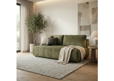 ספה מעוצבת נפתחת למיטה זוגית עם ארגז מצעים דגם קרן בגוון ירוק