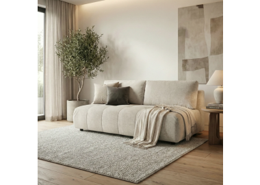 ספה מעוצבת נפתחת למיטה זוגית עם ארגז מצעים דגם קרן בגוון קרם