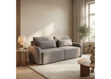 ספה מעוצבת נפתחת למיטה זוגית עם ארגז מצעים דגם איילה בגוון אפור