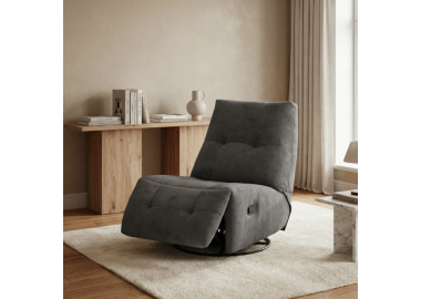 כורסת טלוויזיה מסתובבת עם מנגנון נדנוד והדום נשלף דגם ליאור בגוון אפור