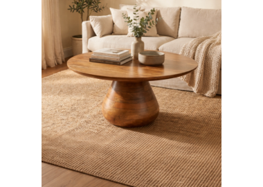 שולחן סלון עגול מעץ מנגו טבעי דגם 7921