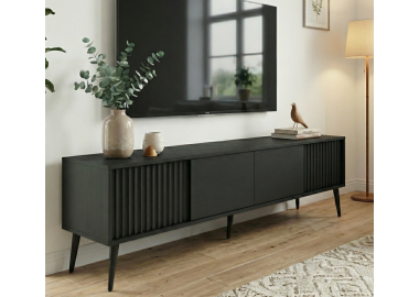 מזנון לסלון אפור כהה מעוצב דגם ברצלונה – חזית מחורצת 180 ס”מ