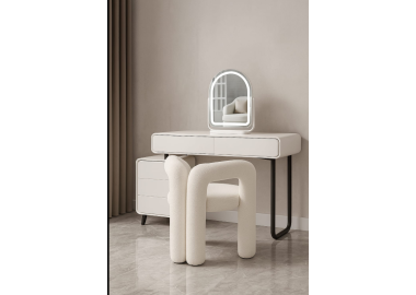פינת איפור הכוללת כסא בוקלה +מראה מודרנית דגם עדי בגוון לבן