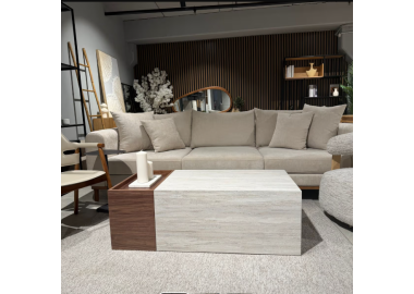 שולחן סלון טרוורטין בשילוב אגוז אמריקאי דגם Pex רוחב 140 ס"מ