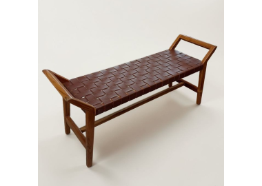 ספסל מעץ טיק ועור Gasly 