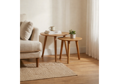 סט שולחנות סלון עץ מנגו מלא סטייל טבעי יוקרתי דגם 1054