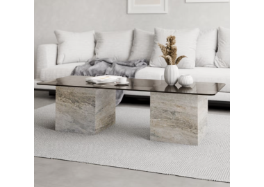 שולחן סלון עם זכוכית מושחרת דגם Lotus פורמייקה אבן