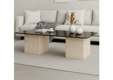 שולחן סלון עם זכוכית מושחרת דגם Lotus פורמייקה טרוורטין אבן