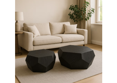 זוג שולחנות סלון גיאומטריים דגם Mayo גוון אלון שחור