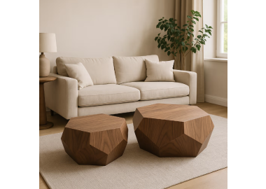 זוג שולחנות סלון גיאומטריים דגם Mayo גוון אגוז אמריקאי