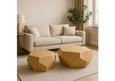 זוג שולחנות סלון גיאומטריים דגם Mayo גוון אלון טבעי