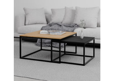 זוג שולחנות סלון מרובעים דגם Texas גוון אלון שחור ואלון טבעי