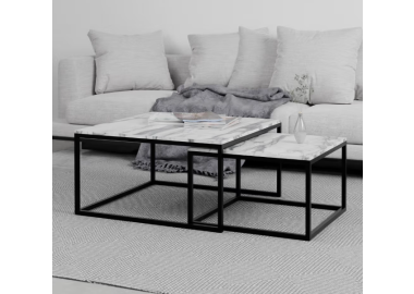 זוג שולחנות סלון מרובעים דגם Texas פורמייקה דמוי שייש