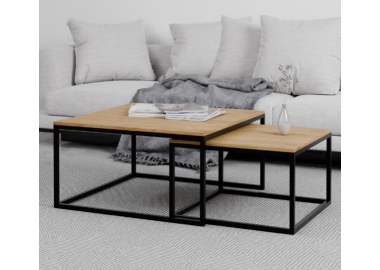 זוג שולחנות סלון מרובעים דגם Texas גוון אלון טבעי