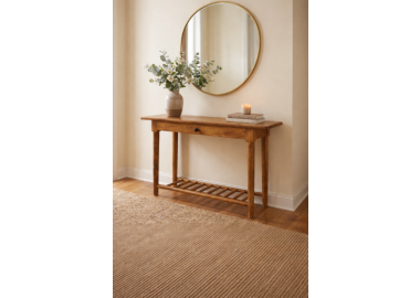 קונסולה מעץ מנגו טבעי עם מגירה ומדף תחתון