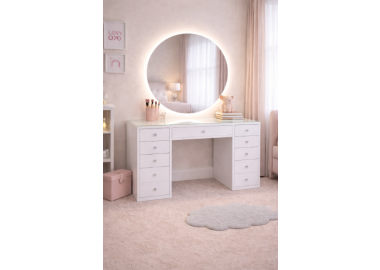 שידת איפור מעוצבת עם מראה עגולה ותאורת LED דגם אלכס