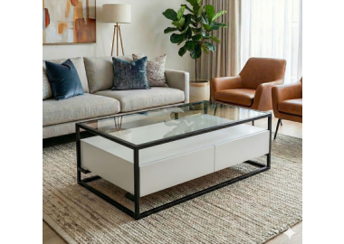 שולחן סלון בשילוב זכוכית דגם Tony גוון לבן מט