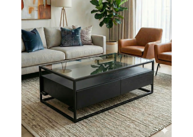 שולחן סלון בשילוב זכוכית דגם Tony גוון אלון שחור