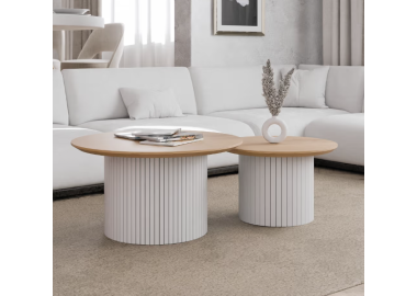 זוג שולחנות לסלון דגם Merllo גוון לבן ואלון