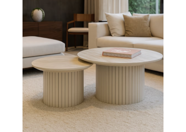 זוג שולחנות לסלון דגם Merllo גוון פורמייקה טרוורטין אבן