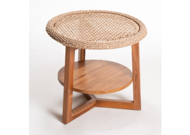 שולחן צד מעץ טיק וראטן Sienna 