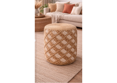 הדום ישיבה עגול מראטן וחבל עיצוב טבעי בסגנון בוהו