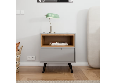 שידת לילה דגם Lisbon אלון ואפור