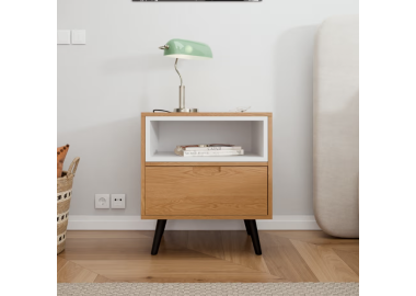 שידת לילה דגם Lisbon לבן ואלון