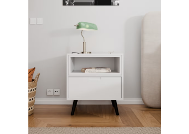 שידת לילה דגם Lisbon לבן מט