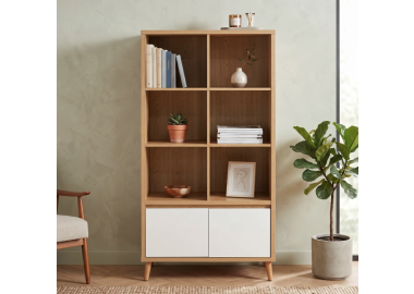 ספרייה לסלון דגם דיאנה עץ בשילוב לבן