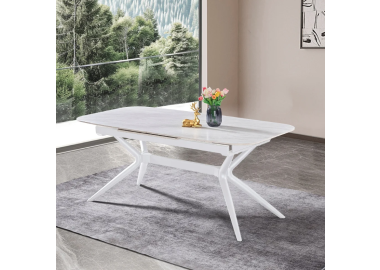 שולחן אוכל אבן קרמית באורך 1.8 מטר נפתח ל- 2.4 מטר דגם חץ בגוון אבן