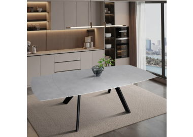 שולחן אוכל אבן קרמית נפתח 1.6-2.4 מטר דגם גלבוע בגוון אבן