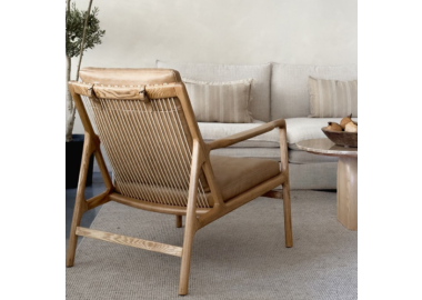 כורסא דגם אקפולקו מעור ידיות בגוון טבעי