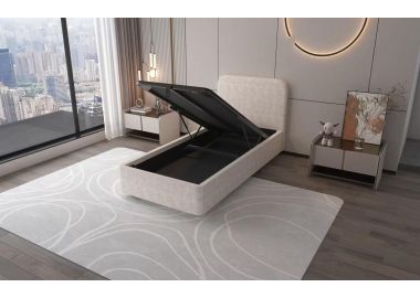 מיטת יחיד מרופדת בד עם ארגז מצעים מעץ דגם נועם