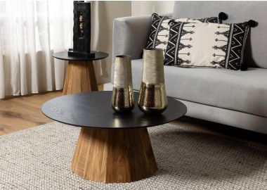 שולחן סלון עץ עגול בגוון טבעי קוטר 80 ס"מ דגם בלאקס