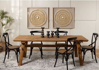 שולחן אוכל עץ אורן ממוחזר בגוון טבעי 220*100 ס"מ דגם פיינז