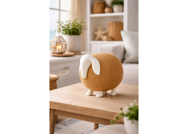 פסל כבשה אבן בשילוב ראטן - גודל בינוני