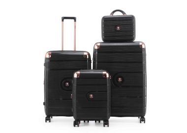 סט 3 מזוודות יוקרה קשיחות עם תיק איפור 31/27/19 דגם Amsterdam שחור