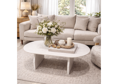 שולחן לסלון אובלי דגם Aria גוון פורמייקה אבן טרוונטין