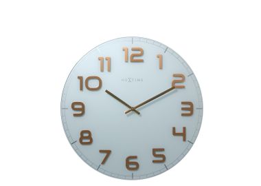 שעון קיר זכוכית ספרות 3D בגוון נחושת- 50 ס"מ לבן