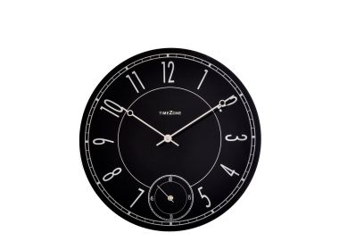 שעון קיר מזכוכית עם שעון שניות בצבע שחור